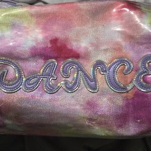 Iridescent Tie-Dye Cosmetic Pouch with Purple Script